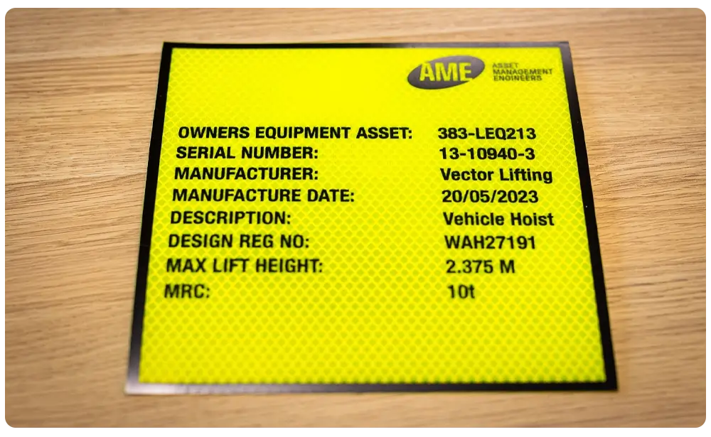 AME Design and Plant Registration Verification Sticker