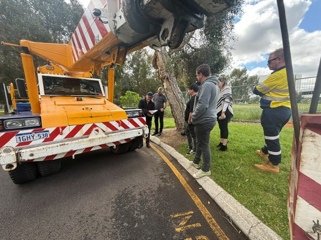 AME personnel conducting an itinerant plant inspection on a mobile crane.