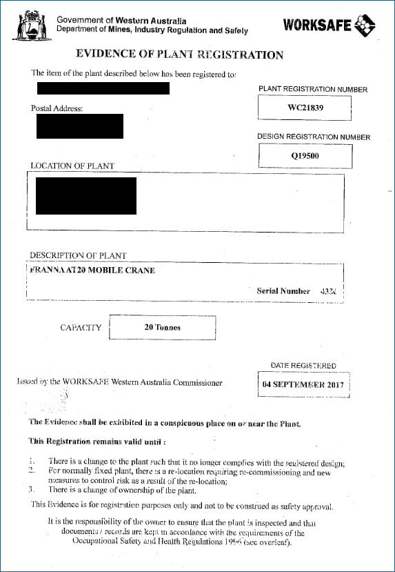 Plant Registration Certificate